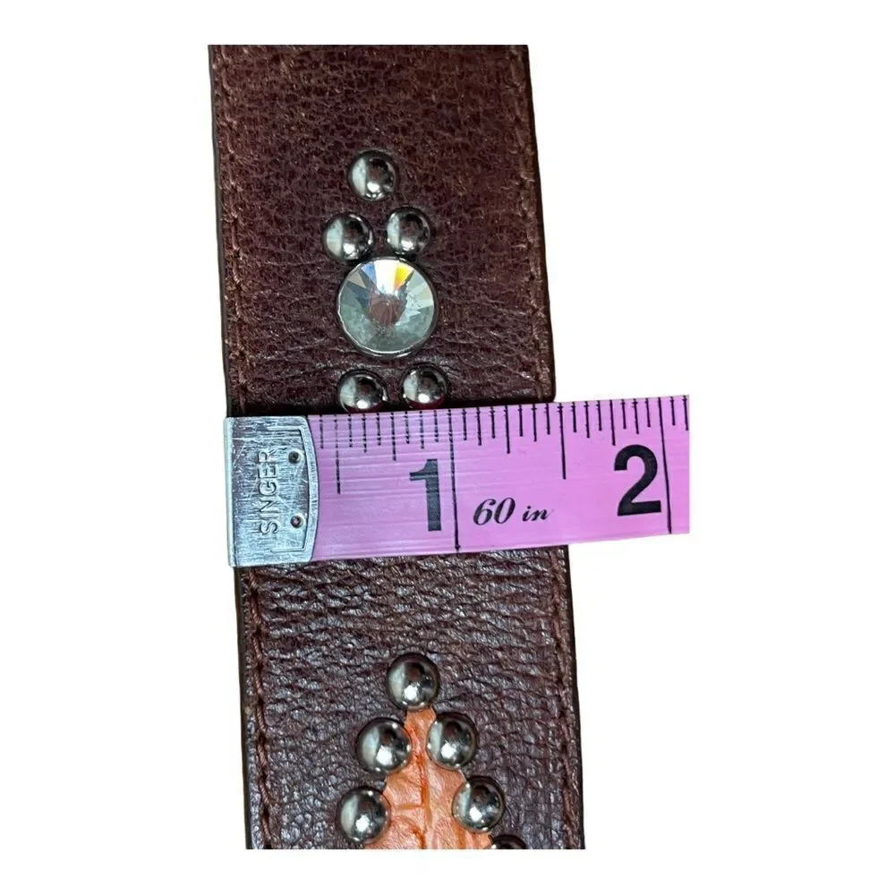 GUESS Brown Leather Belt Studs Rhinestones Western Cowgirl Boho Size L